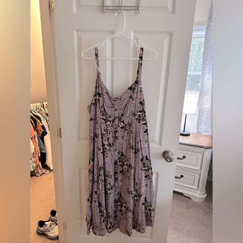 Torrid Size 2X Purple Floral Midi Textured Woven Button-Front Dress